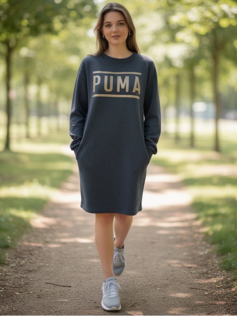 Puma Grey Sweatshirt Dress with Gold Logo